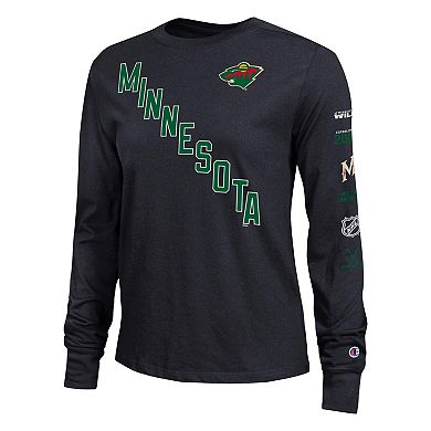 Women's Champion Black Minnesota Wild 2-Hit Long Sleeve T-Shirt