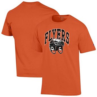 Men's Champion Orange Philadelphia Flyers Helmet T-Shirt