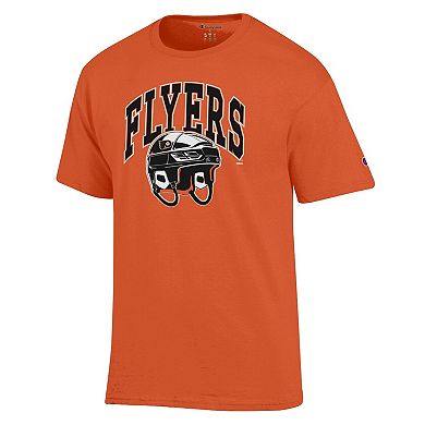 Men's Champion Orange Philadelphia Flyers Helmet T-Shirt