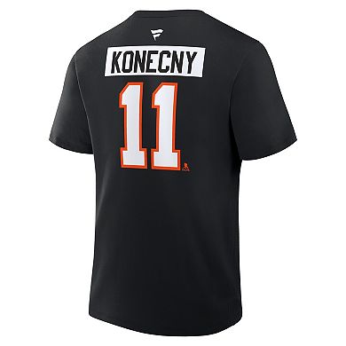 Men's Fanatics Travis Konecny Black Philadelphia Flyers Authentic Stack Name & Number T-Shirt