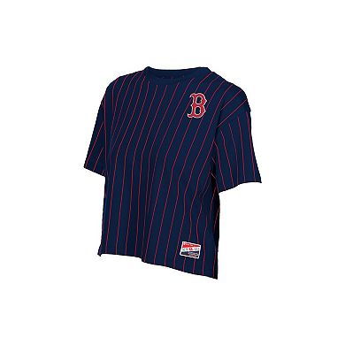 Women's New Era Navy Boston Red Sox Throwback Meshback Pinstripe Boxy T-Shirt