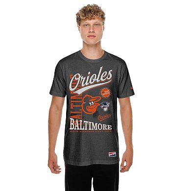 Men's New Era Black Baltimore Orioles Oversized Throwback Distressed T-Shirt