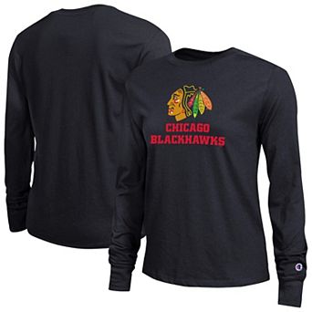 Women's Champion Black Chicago Blackhawks Wordmark Lockup Long Sleeve T-Shirt