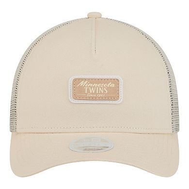 Women's New Era Light Beige Minnesota Twins Tonal Patch 9FORTY M-Crown A-Frame Trucker Adjustable Hat