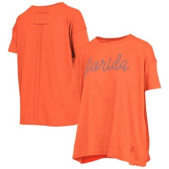 Women's Pressbox Orange Florida Gators Swirl Script Twisted Team Color Stitched Oversized T-Shirt