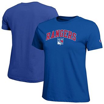 Women's Champion Royal New York Rangers Arch Mascot Logo T-Shirt