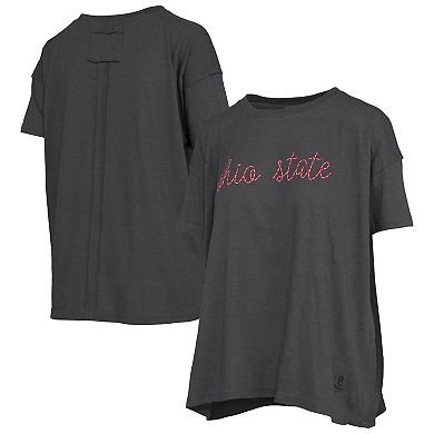 Women's Pressbox Black Ohio State Buckeyes Swirl Script Twisted Team Color Stitched Oversized T-Shirt