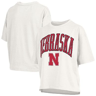 Women's Pressbox White Nebraska Huskers Plus Size Nelson Motley Crew Oversized Slub T-Shirt