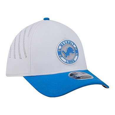 Men's New Era White/Blue Detroit Lions Patch 39THIRTY A-Frame M-Crown Perforated Flex Hat