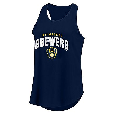 Women's Profile Navy Milwaukee Brewers Plus Size Wordmark Racerback Scoop Neck Tank Top