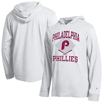Men's Champion White Philadelphia Phillies Cooperstown Hooded Long-Sleeve T-Shirt