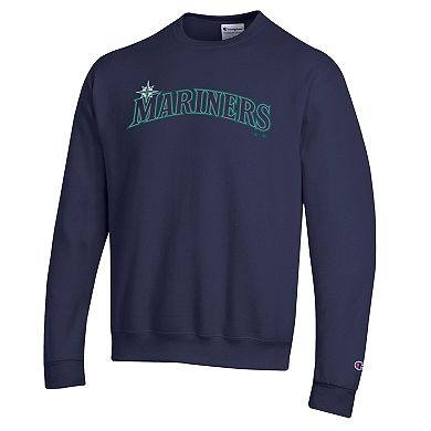 Men's Champion Navy Seattle Mariners Powerblend Wordmark Sweatshirt