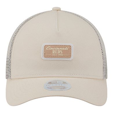 Women's New Era Light Beige Cincinnati Reds Tonal Patch 9FORTY M-Crown A-Frame Trucker Adjustable Hat
