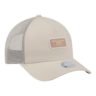 Women's New Era Light Beige Cincinnati Reds Tonal Patch 9FORTY M-Crown A-Frame Trucker Adjustable Hat