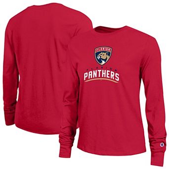 Women's Champion Red Florida Panthers Wordmark Lockup Long Sleeve T-Shirt
