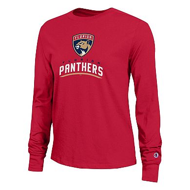 Women's Champion Red Florida Panthers Wordmark Lockup Long Sleeve T-Shirt