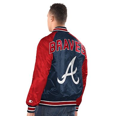 Men's Starter Navy/Red Atlanta Braves Raglan Blitz Varsity Jacket
