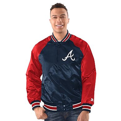 Men's Starter Navy/Red Atlanta Braves Raglan Blitz Varsity Jacket