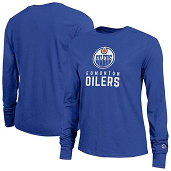 Women's Champion Royal Edmonton Oilers Wordmark Lockup Long Sleeve T-Shirt