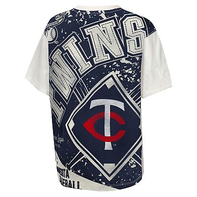Youth Outerstuff Cream Minnesota Twins Big League Top Player Bold All-Over-Print T-Shirt