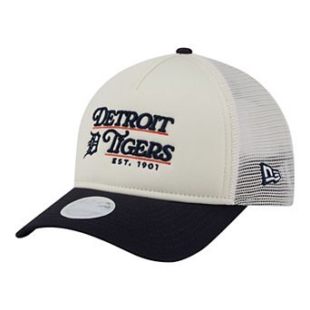 Women's New Era Light Beige/Navy Detroit Tigers Retro 9FORTY M-Crown A-Frame Trucker Adjustable Hat