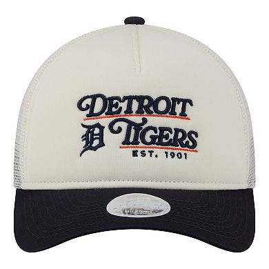 Women's New Era Light Beige/Navy Detroit Tigers Retro 9FORTY M-Crown A-Frame Trucker Adjustable Hat