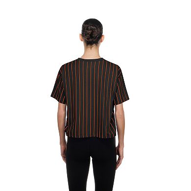 Women's New Era Black Baltimore Orioles Throwback Meshback Pinstripe Boxy T-Shirt