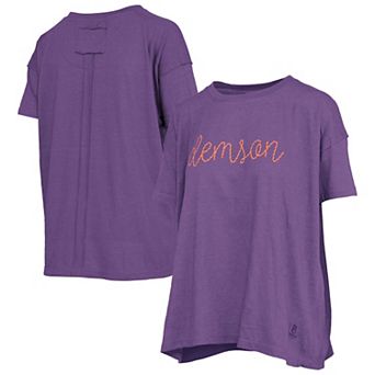 Women's Pressbox Purple Clemson Tigers Swirl Script Twisted Team Color Stitched Oversized T-Shirt