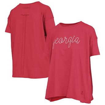 Women's Pressbox Red Georgia Bulldogs Swirl Script Twisted Team Color Stitched Oversized T-Shirt