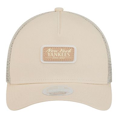 Women's New Era Light Beige New York Yankees Tonal Patch 9FORTY M-Crown A-Frame Trucker Adjustable Hat