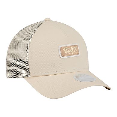 Women's New Era Light Beige New York Yankees Tonal Patch 9FORTY M-Crown A-Frame Trucker Adjustable Hat
