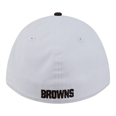 Men's New Era White/Brown Cleveland Browns Patch 39THIRTY A-Frame M-Crown Perforated Flex Hat
