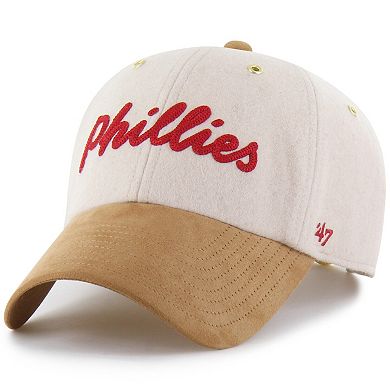 Men's '47 x Stoney Clover Lane Natural/Tan Philadelphia Phillies Script Charm Clean Up Adjustable Hat