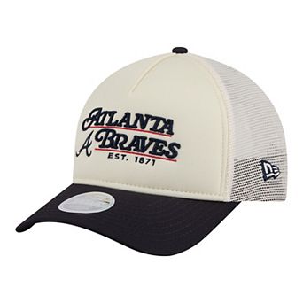 Women's New Era Light Beige/Navy Atlanta Braves Retro 9FORTY M-Crown A-Frame Trucker Adjustable Hat
