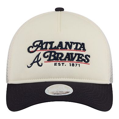 Women's New Era Light Beige/Navy Atlanta Braves Retro 9FORTY M-Crown A-Frame Trucker Adjustable Hat