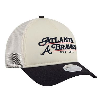 Women's New Era Light Beige/Navy Atlanta Braves Retro 9FORTY M-Crown A-Frame Trucker Adjustable Hat