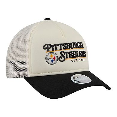 Women's New Era White/Black Pittsburgh Steelers Retro A-Frame 9FORTY Adjustable Hat