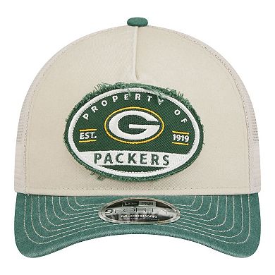 Men's New Era Natural Green Bay Packers Frayed M-Crown A-Frame 9FORTY Adjustable Hat