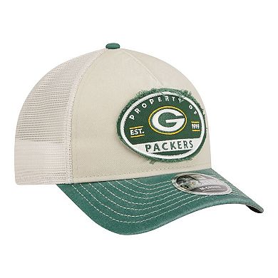 Men's New Era Natural Green Bay Packers Frayed M-Crown A-Frame 9FORTY Adjustable Hat