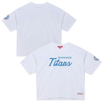 Women's Mitchell & Ness White Tennessee Titans Head Coach Cropped T-Shirt