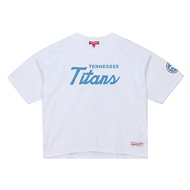 Women's Mitchell & Ness White Tennessee Titans Head Coach Cropped T-Shirt