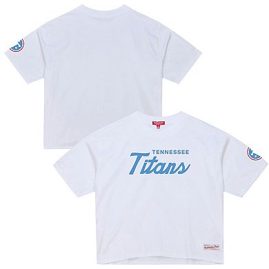 Women's Mitchell & Ness White Tennessee Titans Head Coach Cropped T-Shirt