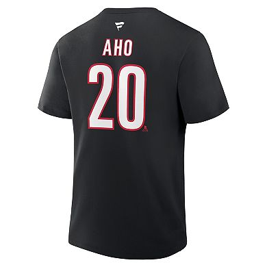 Men's Fanatics Sebastian Aho Black Carolina Hurricanes Authentic Stack Name & Number T-Shirt