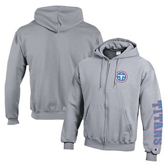 Men's Champion Heather Gray Tennessee Titans Powerblend Fleece Full-Zip Hoodie