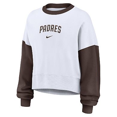 Women's Nike White/Brown San Diego Padres Oversized High Hip Fleece Sweatshirt