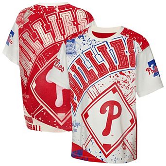 Youth Outerstuff Cream Philadelphia Phillies Big League Top Player Bold All-Over-Print T-Shirt