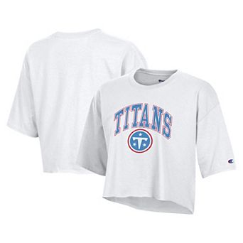 Women's Champion White Tennessee Titans Boyfriend Cropped T-Shirt