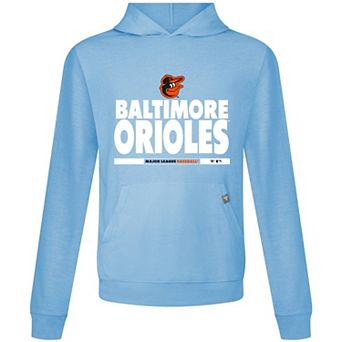Men's Levelwear Light Blue Baltimore Orioles Relay Center Stage Long Sleeve Hooded T-Shirt