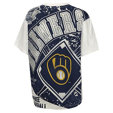 Youth Outerstuff Cream Milwaukee Brewers Big League Top Player Bold All-Over-Print T-Shirt
