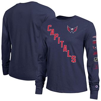 Women's Champion Navy Washington Capitals 2-Hit Long Sleeve T-Shirt